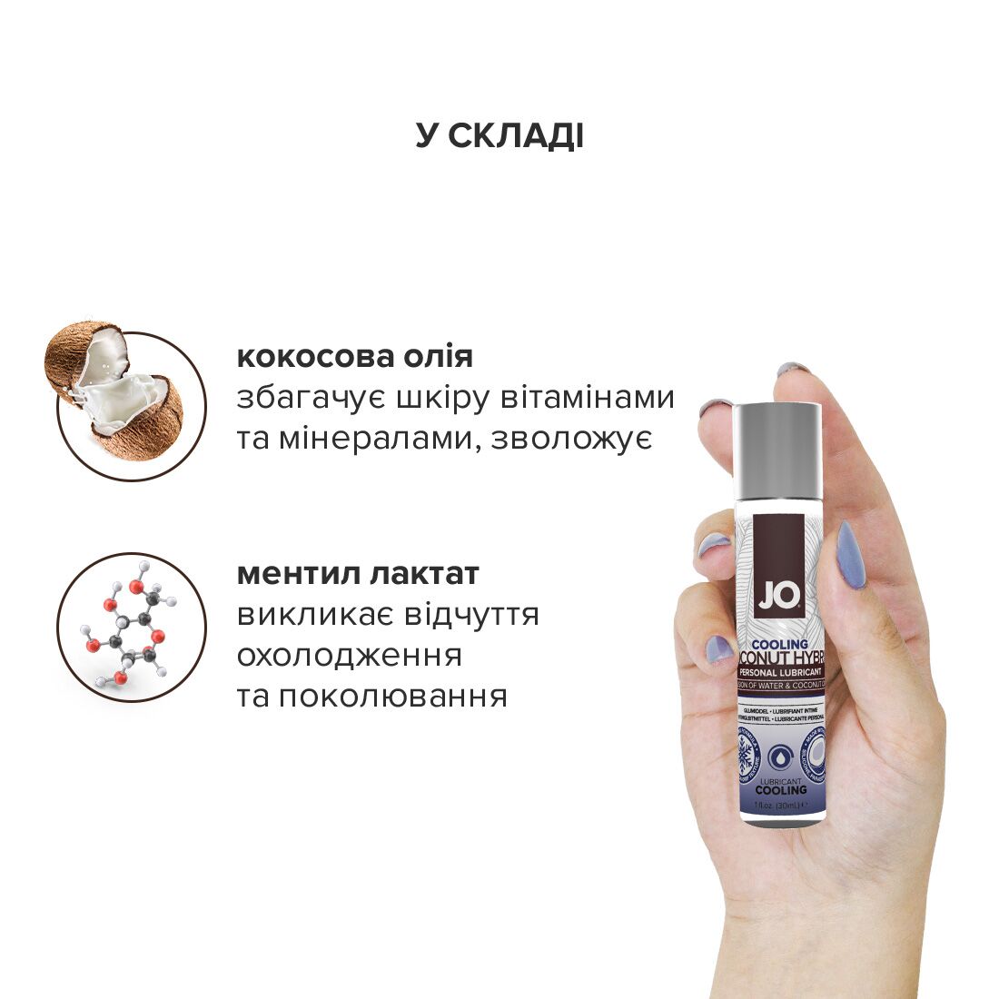 JO (США) Охолоджувальна змазка-крем з кокосовою олією JO Coconut Hybrid COOLING (30 мл) біла