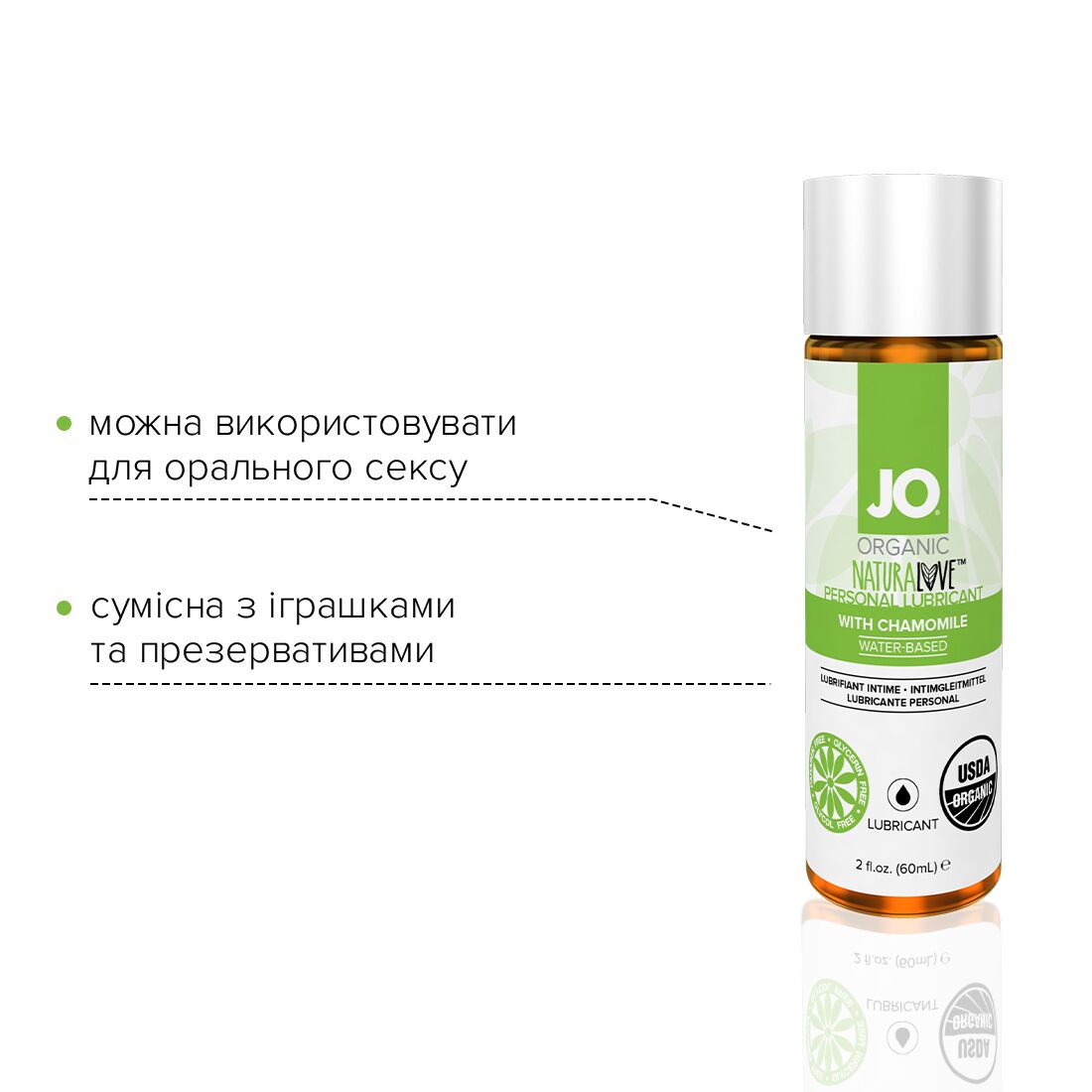 JO (США) Змазка на водній основі JO NATURALOVE — ORGANIC (60 мл) з екстрактом листя агави та ромашки