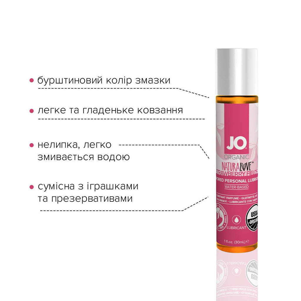 JO (США) Змазка на водній основі JO NATURALOVE Strawberry (30 мл) з екстрактом ромашки та листя агави