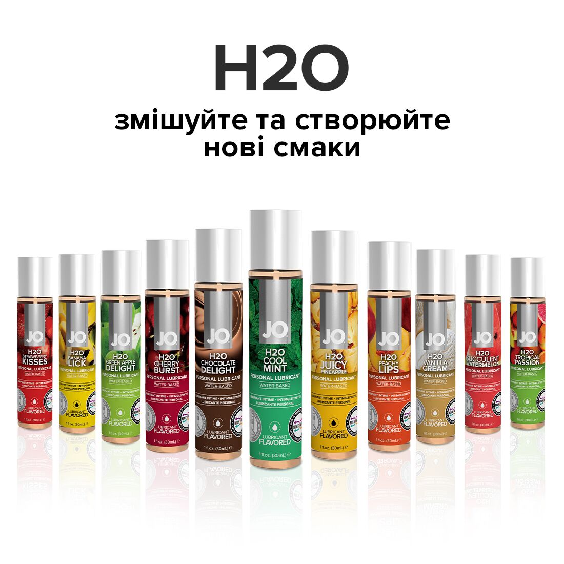 JO (США) Змазка на водній основі JO H2O — Cool Mint (30 мл) без цукру, рослинний гліцерин