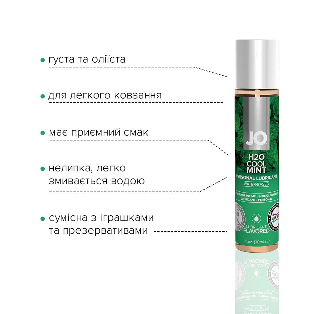 JO (США) Змазка на водній основі JO H2O — Cool Mint (30 мл) без цукру, рослинний гліцерин