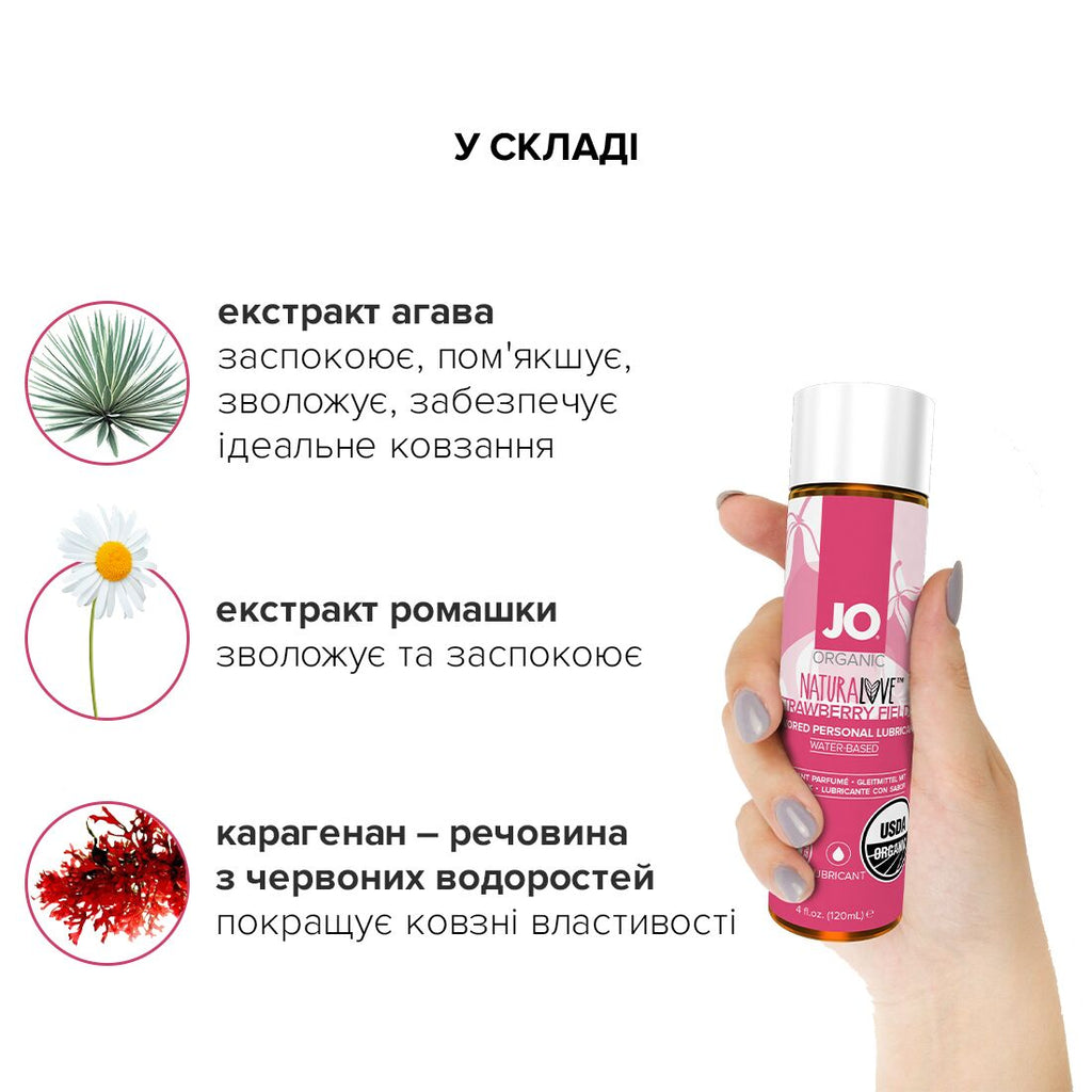 JO (США) Змазка на водній основі JO NATURALOVE Strawberry (120 мл) з екстрактом ромашки та листя агави