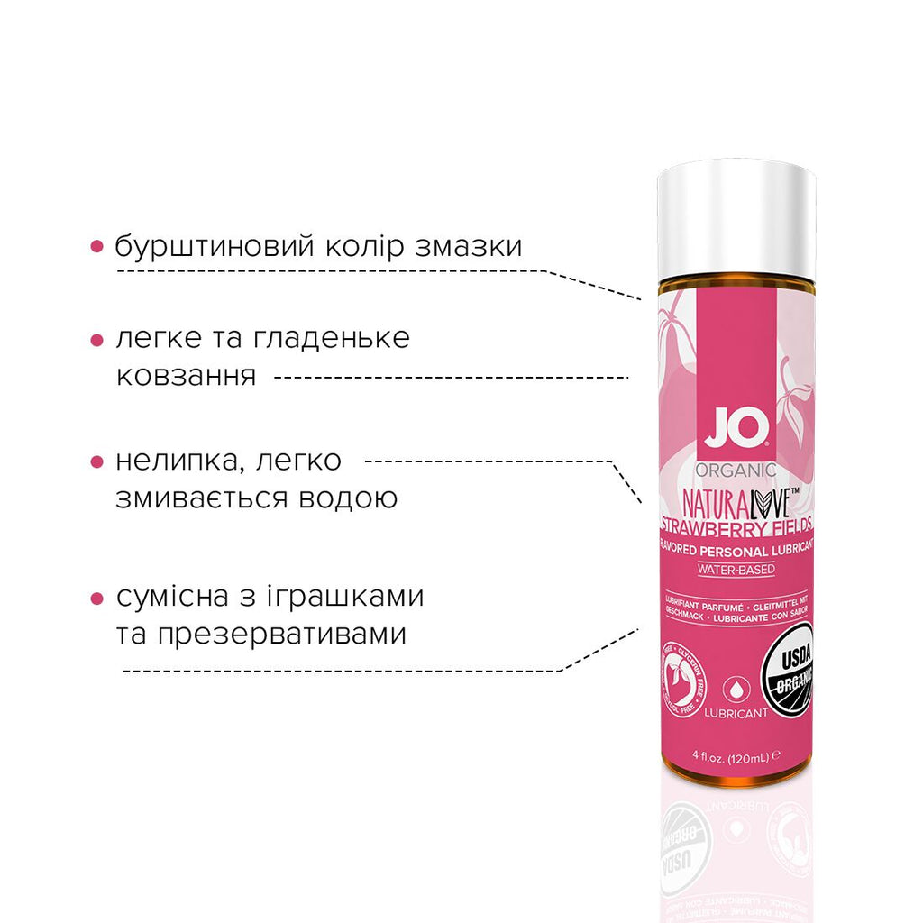 JO (США) Змазка на водній основі JO NATURALOVE Strawberry (120 мл) з екстрактом ромашки та листя агави