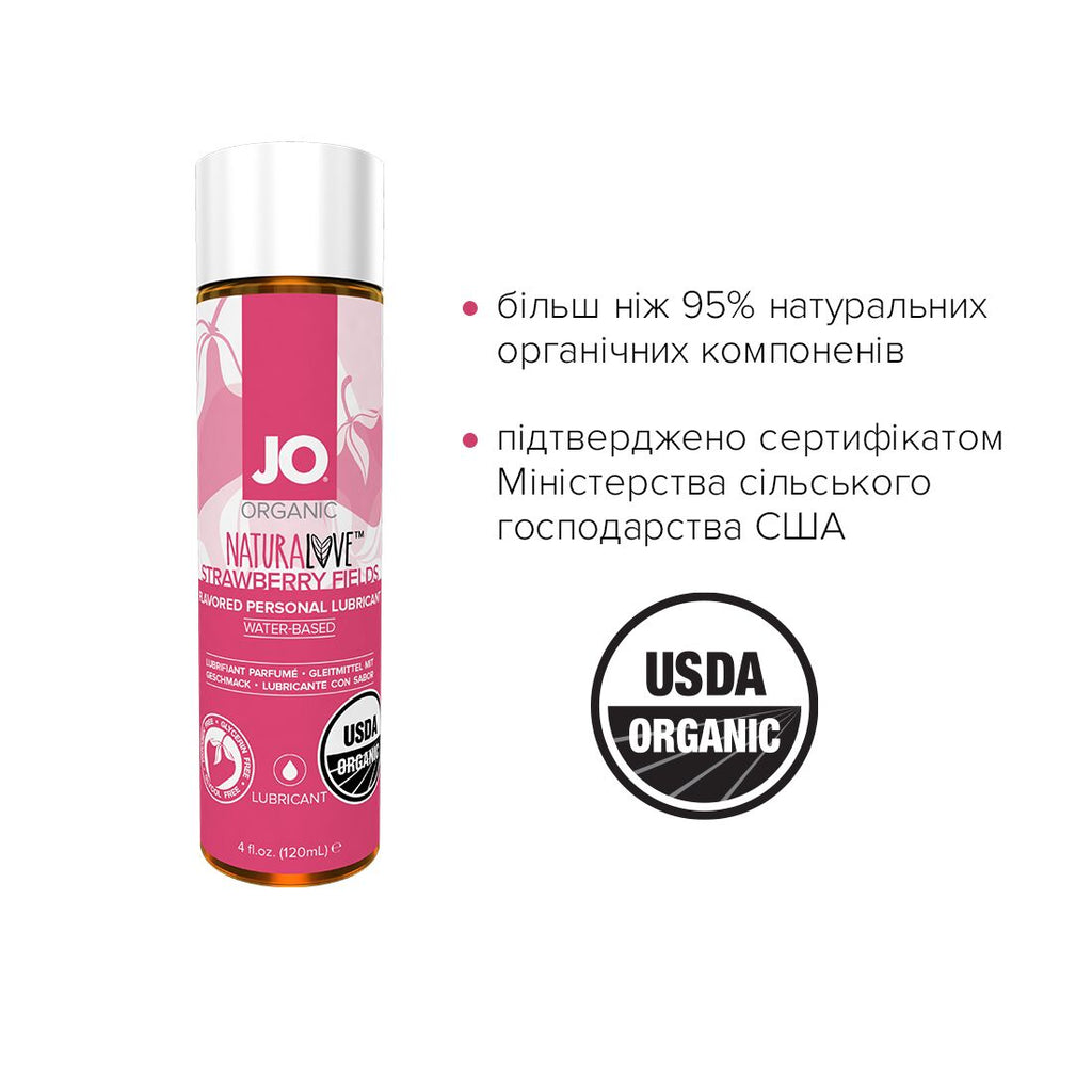 JO (США) Змазка на водній основі JO NATURALOVE Strawberry (120 мл) з екстрактом ромашки та листя агави