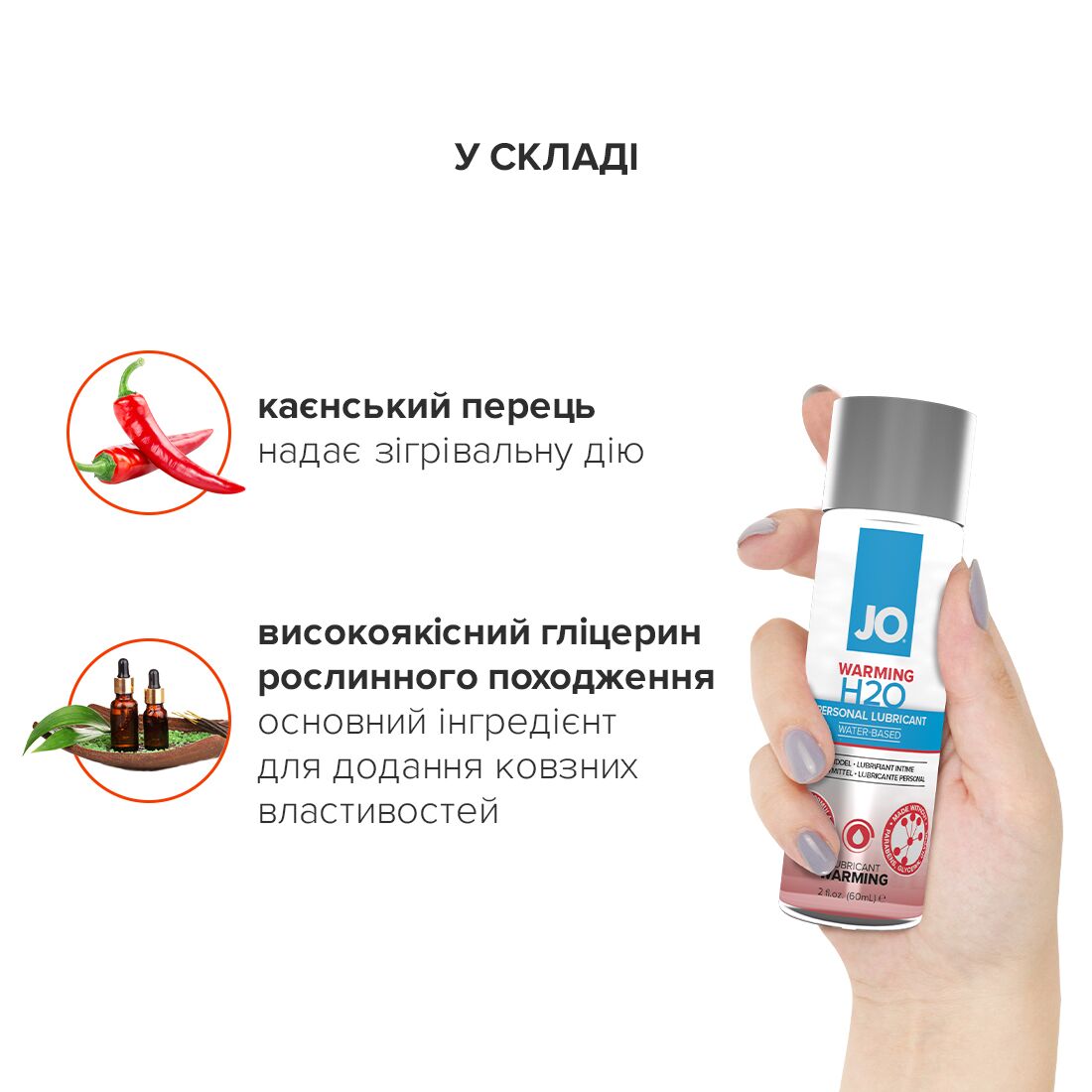 JO (США) Зігрівальна змазка на водній основі JO H2O WARMING (60 мл) з екстрактом перцевої м’яти