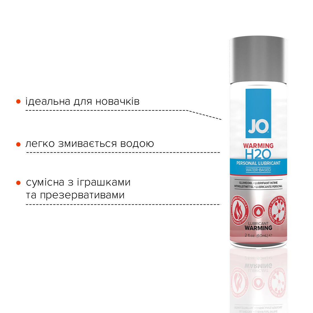 JO (США) Зігрівальна змазка на водній основі JO H2O WARMING (60 мл) з екстрактом перцевої м’яти