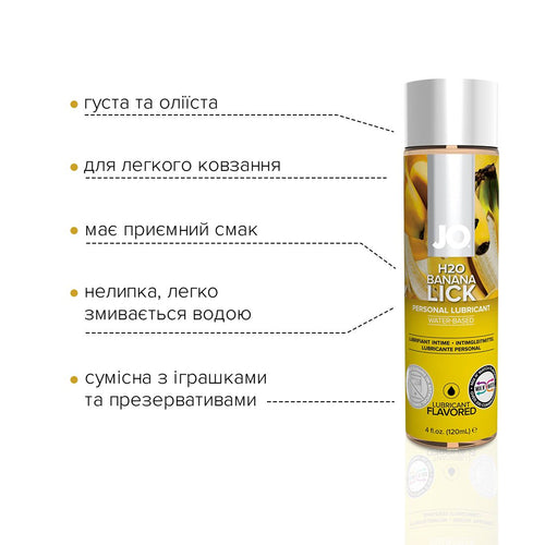 JO (США) Змазка на водній основі JO H2O — Banana Lick (120 мл) без цукру, рослинний гліцерин