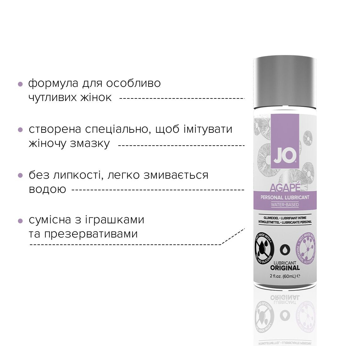 Лубрикант на водной основе JO AGAPE — ORIGINAL (60 мл) без глицерина, гликоля и парабенов