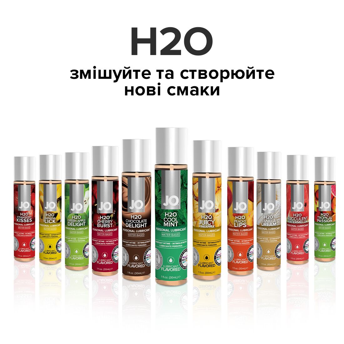 JO (США) Змазка на водній основі JO H2O — Cool Mint (120 мл) без цукру, рослинний гліцерин