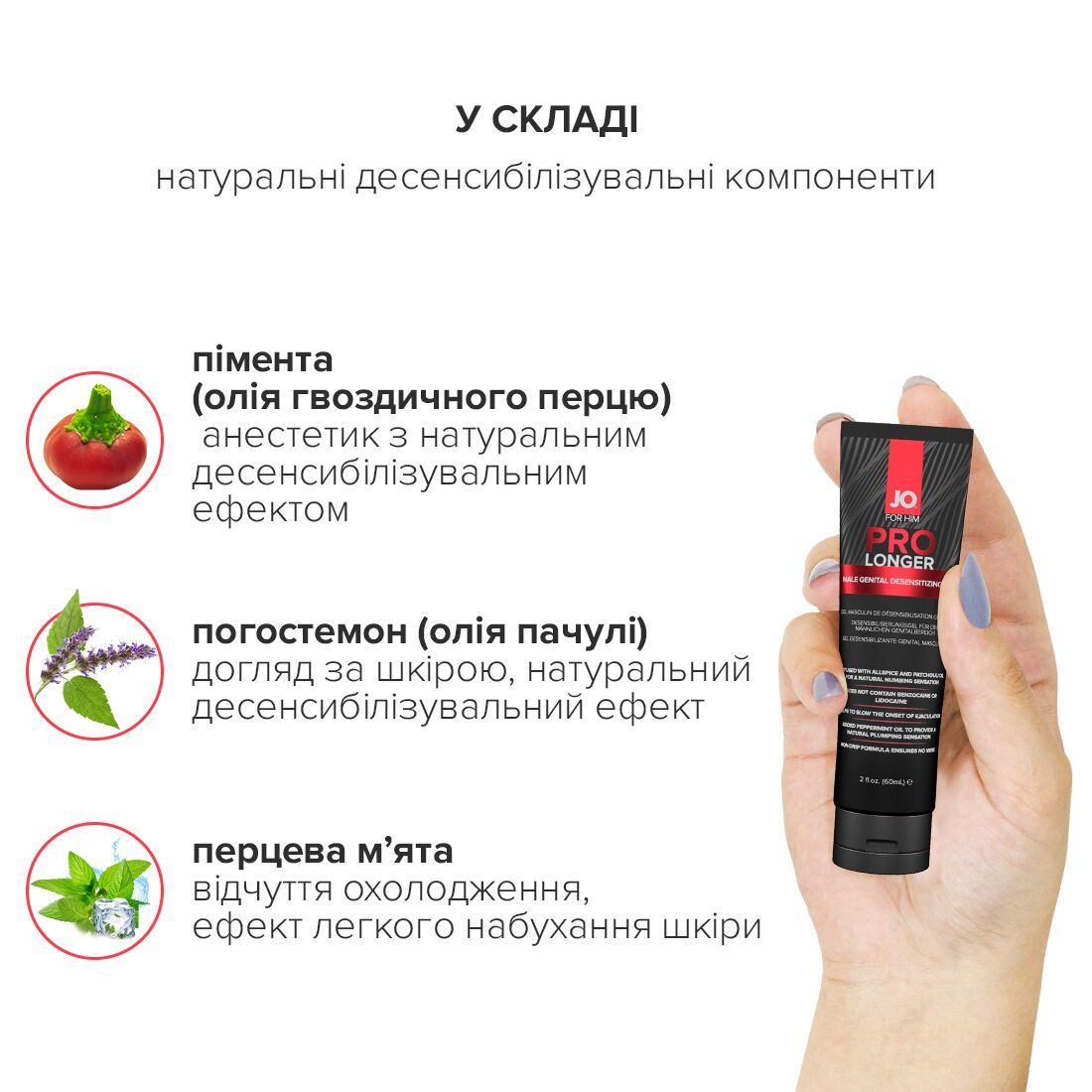 JO (США) Пролонгер гель JO Prolonger Gel (60 мл) з олією перцевої м’яти, гвоздикового перцю та пачулів