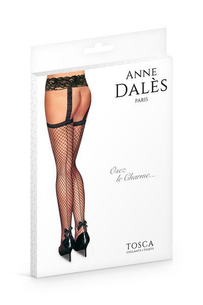 Anne De Ales (Франція) Панчохи з поясом Anne De Ales TOSCA T3 Black, середня сіточка, ззаду стрілки, мереживний пояс