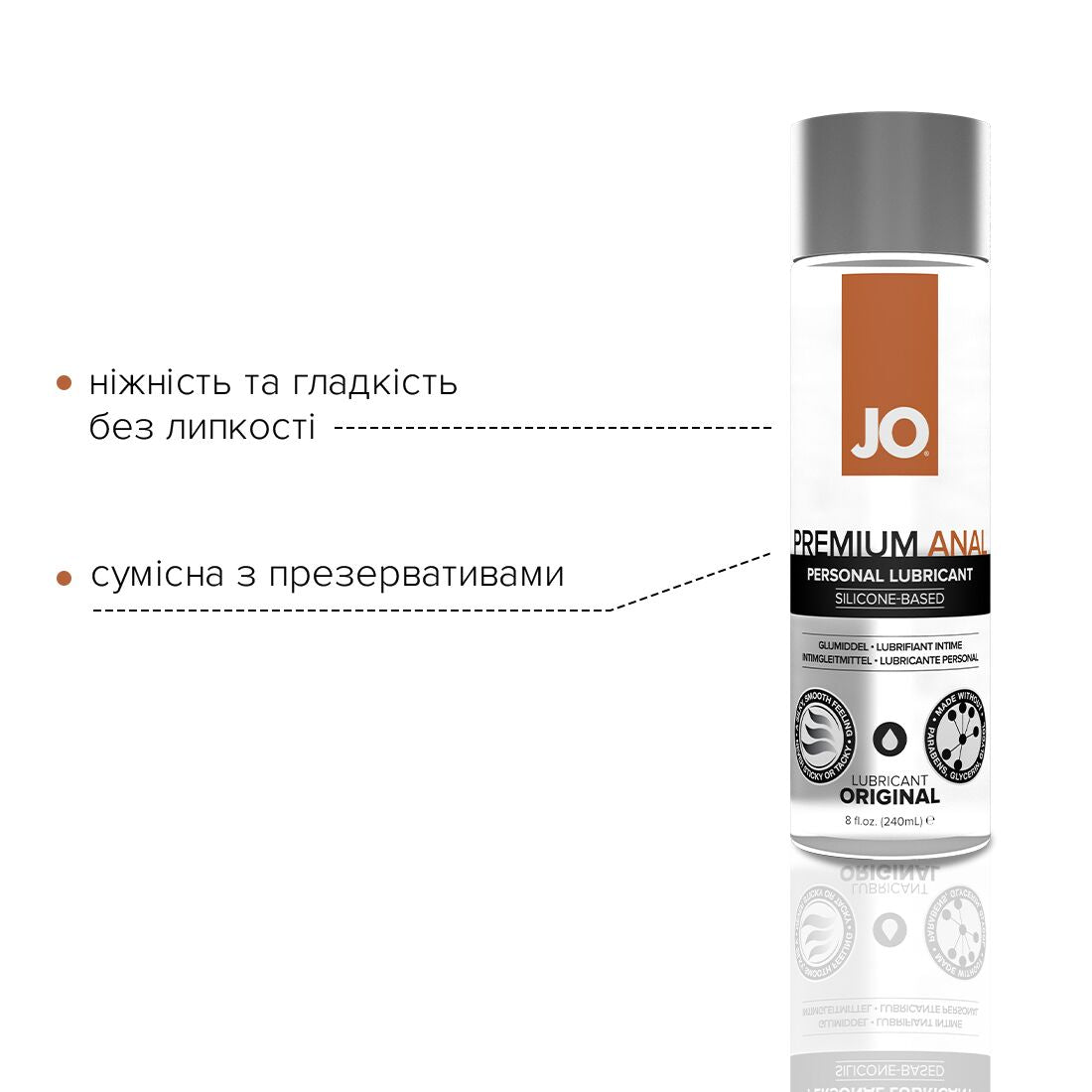 JO (США) Анальна змазка JO ANAL PREMIUM — ORIGINAL (240 мл) на силіконовій основі водостійка