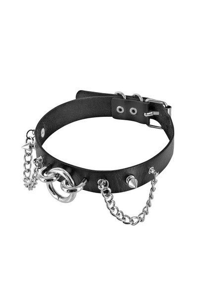 Fetish Tentation (Франція) Нашийник ланцюжками, шипами і кільцем Fetish Tentation Choker Rings and Chains, екошкіра