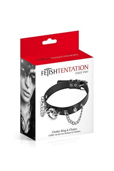 Fetish Tentation (Франція) Нашийник ланцюжками, шипами і кільцем Fetish Tentation Choker Rings and Chains, екошкіра