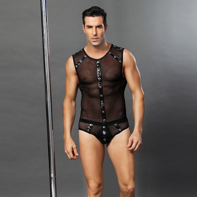 JSY (Китай) Чоловічий еротичний костюм "Романтичний Стівен" One Size Black: напівпрозорі трусики і маєчка