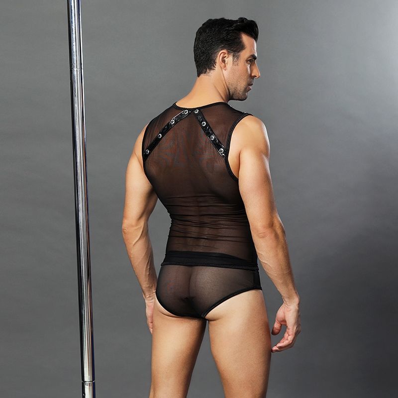 JSY (Китай) Чоловічий еротичний костюм "Романтичний Стівен" One Size Black: напівпрозорі трусики і маєчка