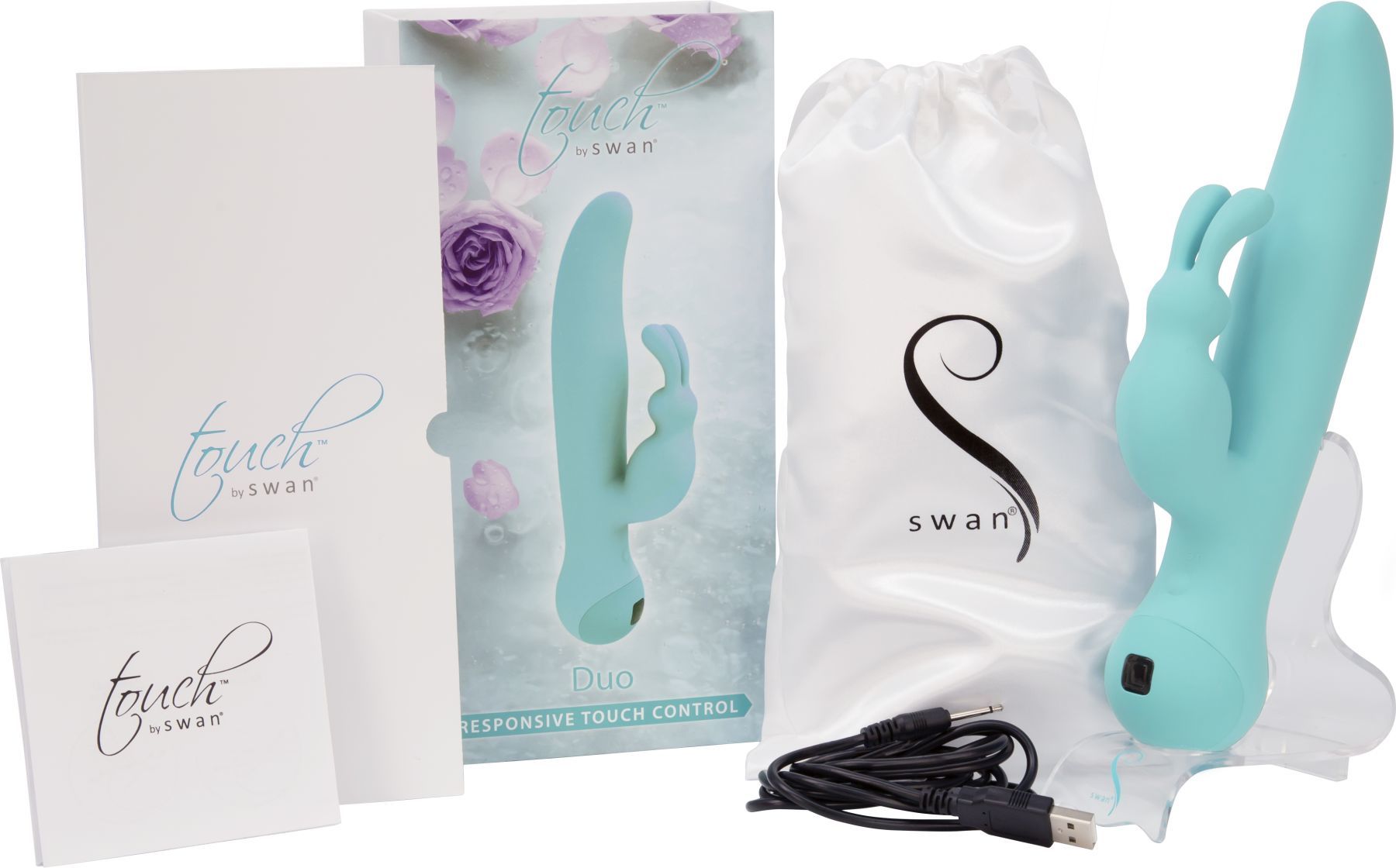 Swan (Канада) Вібратор-кролик з сенсорним управлінням і ротацією Touch by SWAN - Duo Teal, глибока вібрація