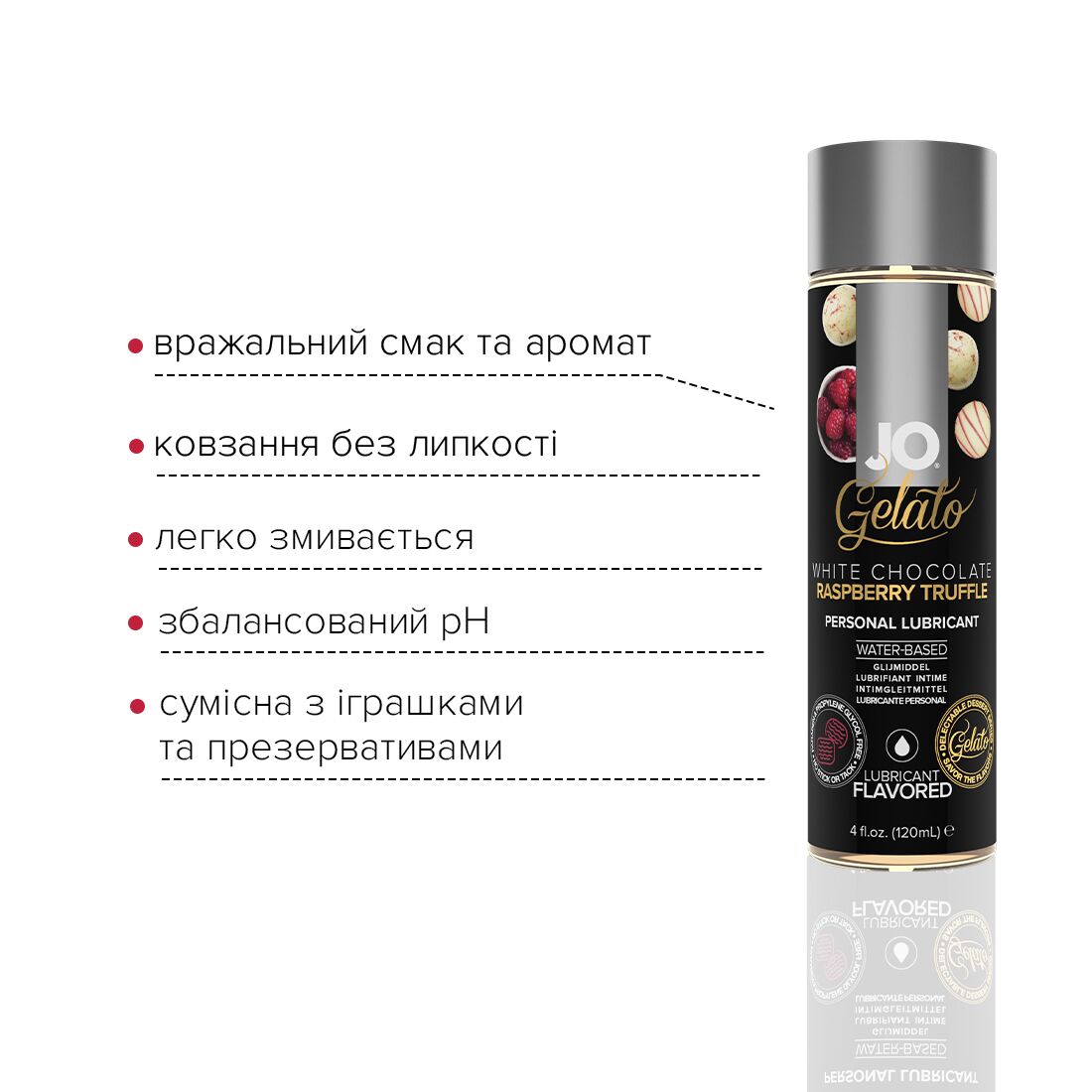 Лубрикант на водной основе JO GELATO White Chocolate Raspberry (120 мл) без сахара и парабенов