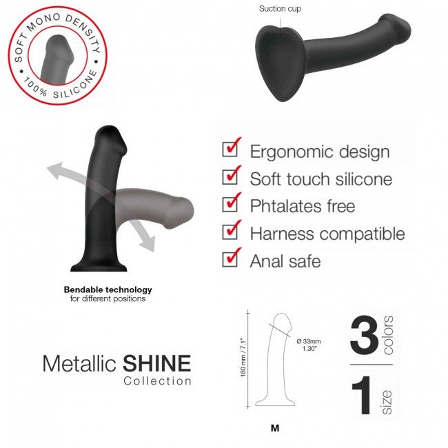 Strap-On-Me (Франція) Насадка для страпону Strap-On-Me Mono Density Dildo M Blue, діам. 3,3 см, одношаровий силікон, гнучк