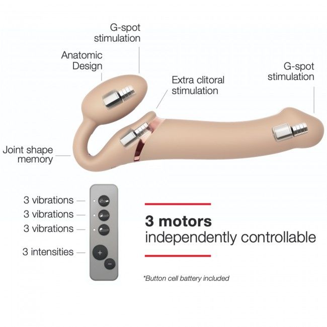 Strap-On-Me (Франція) Безремінний страпон з вібрацією Strap-On-Me Vibrating Flesh L, діаметр 4,2 см, пульт ДК, регульований