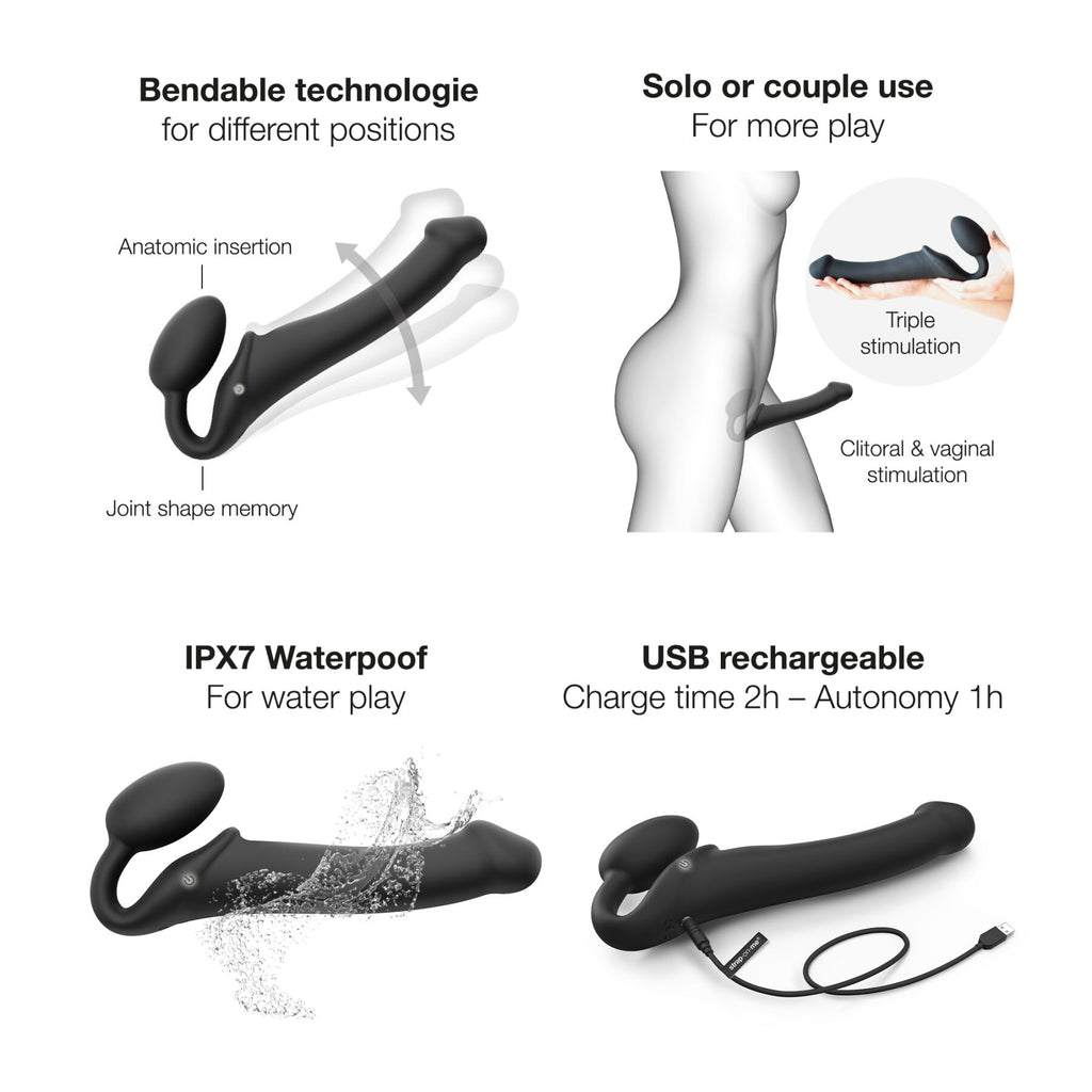 Strap-On-Me (Франція) Безремінний страпон з вібрацією Strap-On-Me Vibrating Black L, діаметр 3,7см, пульт ДК, регульований