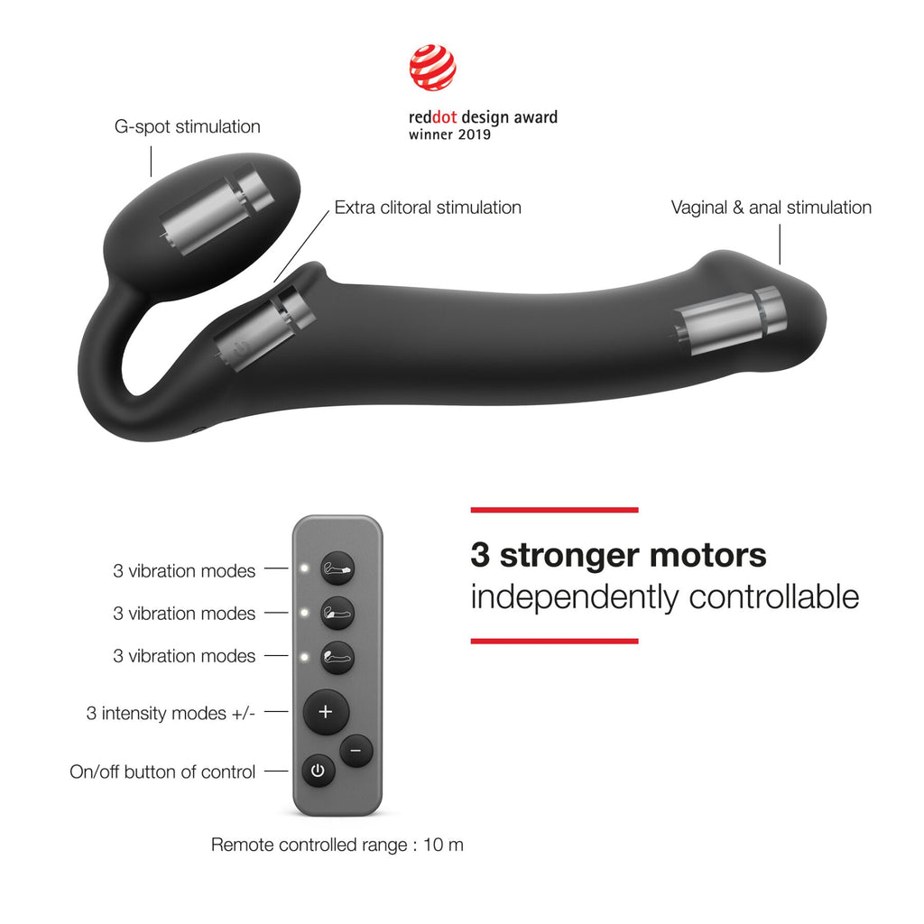 Strap-On-Me (Франція) Безремінний страпон з вібрацією Strap-On-Me Vibrating Black L, діаметр 3,7см, пульт ДК, регульований