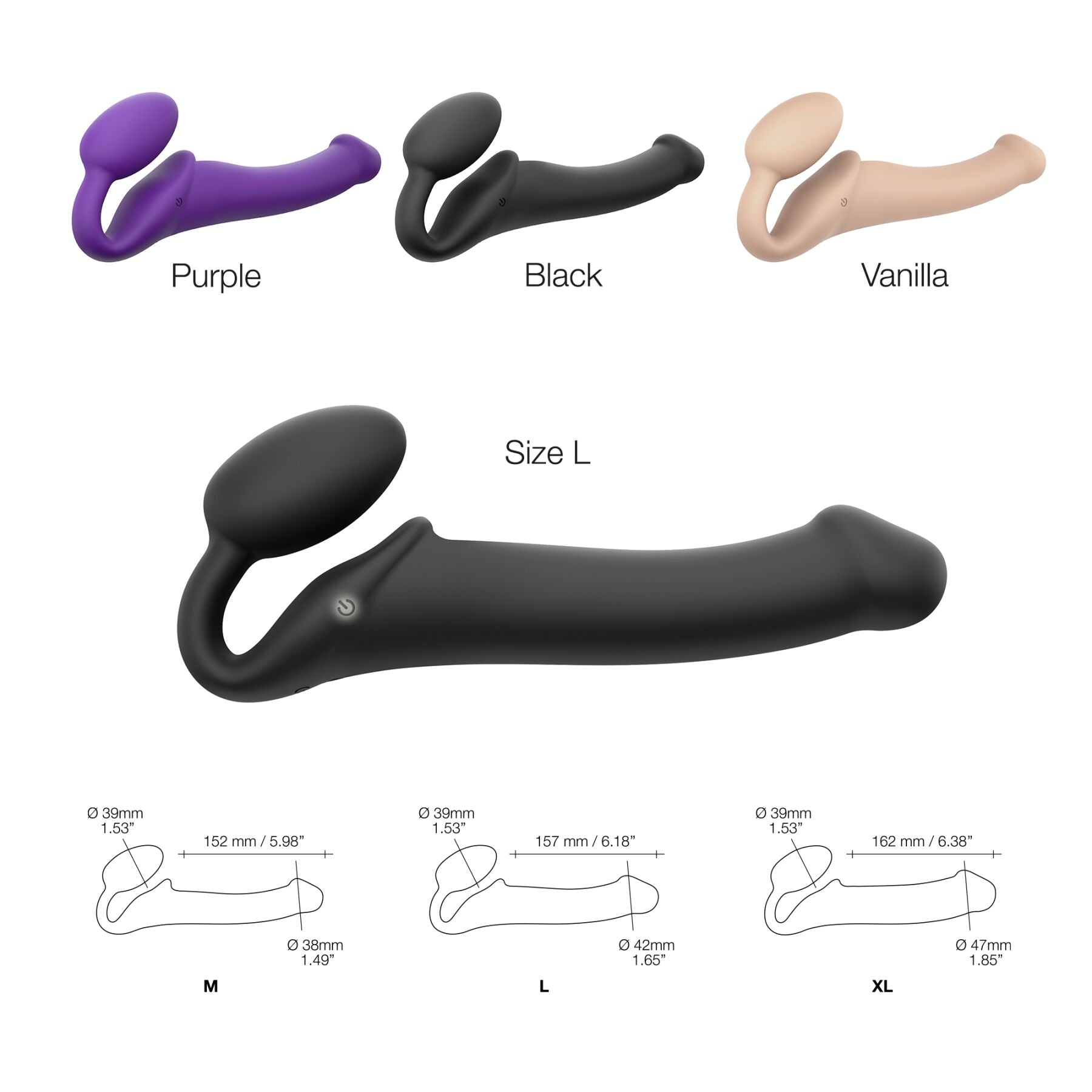Strap-On-Me (Франція) Безремінний страпон з вібрацією Strap-On-Me Vibrating Black L, діаметр 3,7см, пульт ДК, регульований