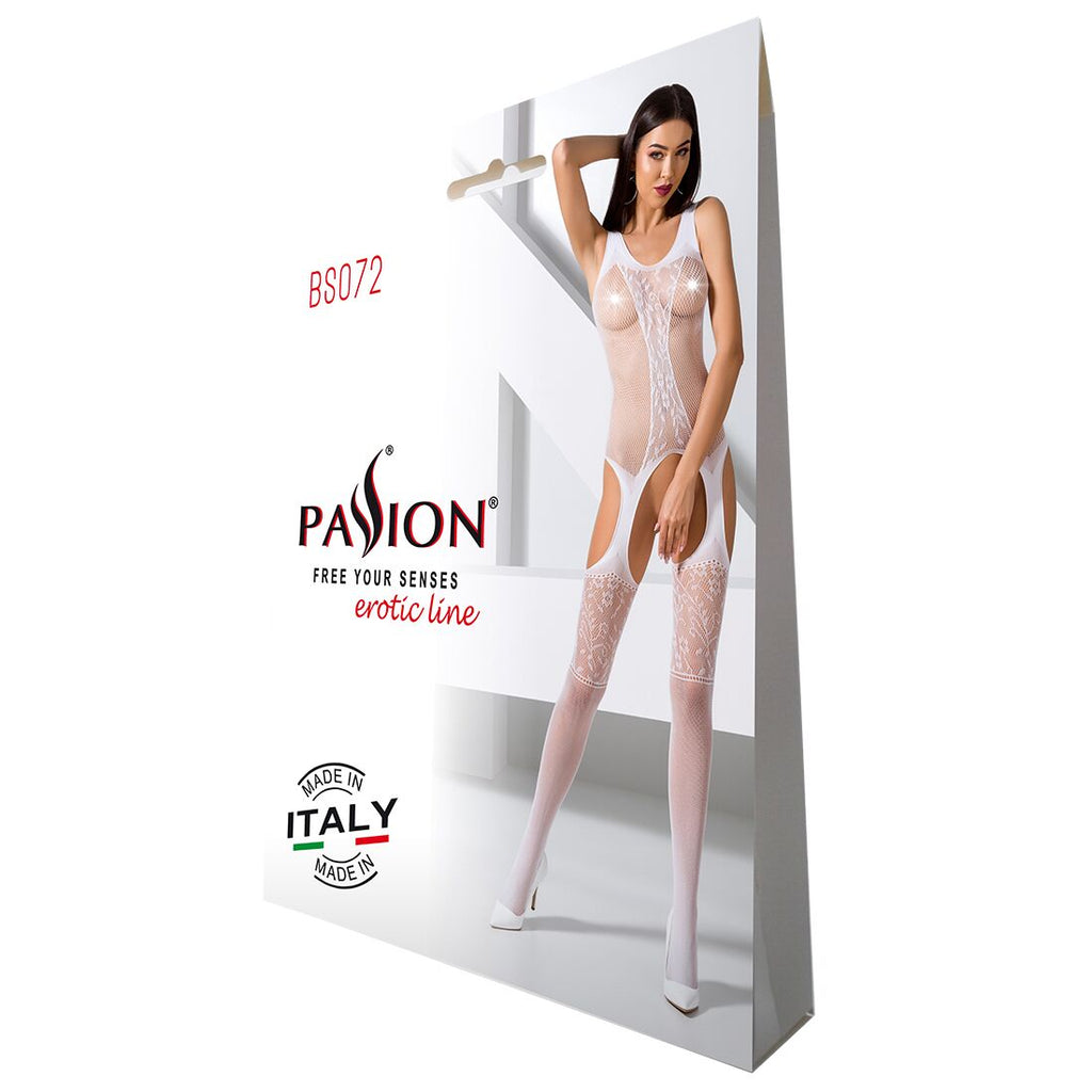 Passion (Польща) Бодістокінг з імітацією панчіх і ажурною вставкою Passion BS072 white