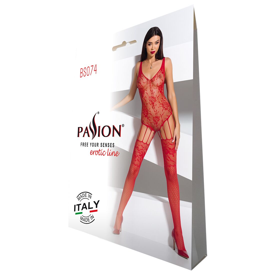 Passion (Польща) Ажурний бодістокінг з імітацією панчіх Passion BS074 red