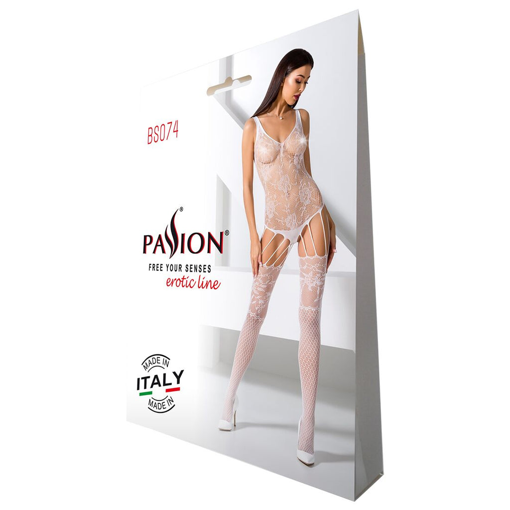 Passion (Польща) Ажурний бодістокінг з імітацією панчіх Passion BS074 white