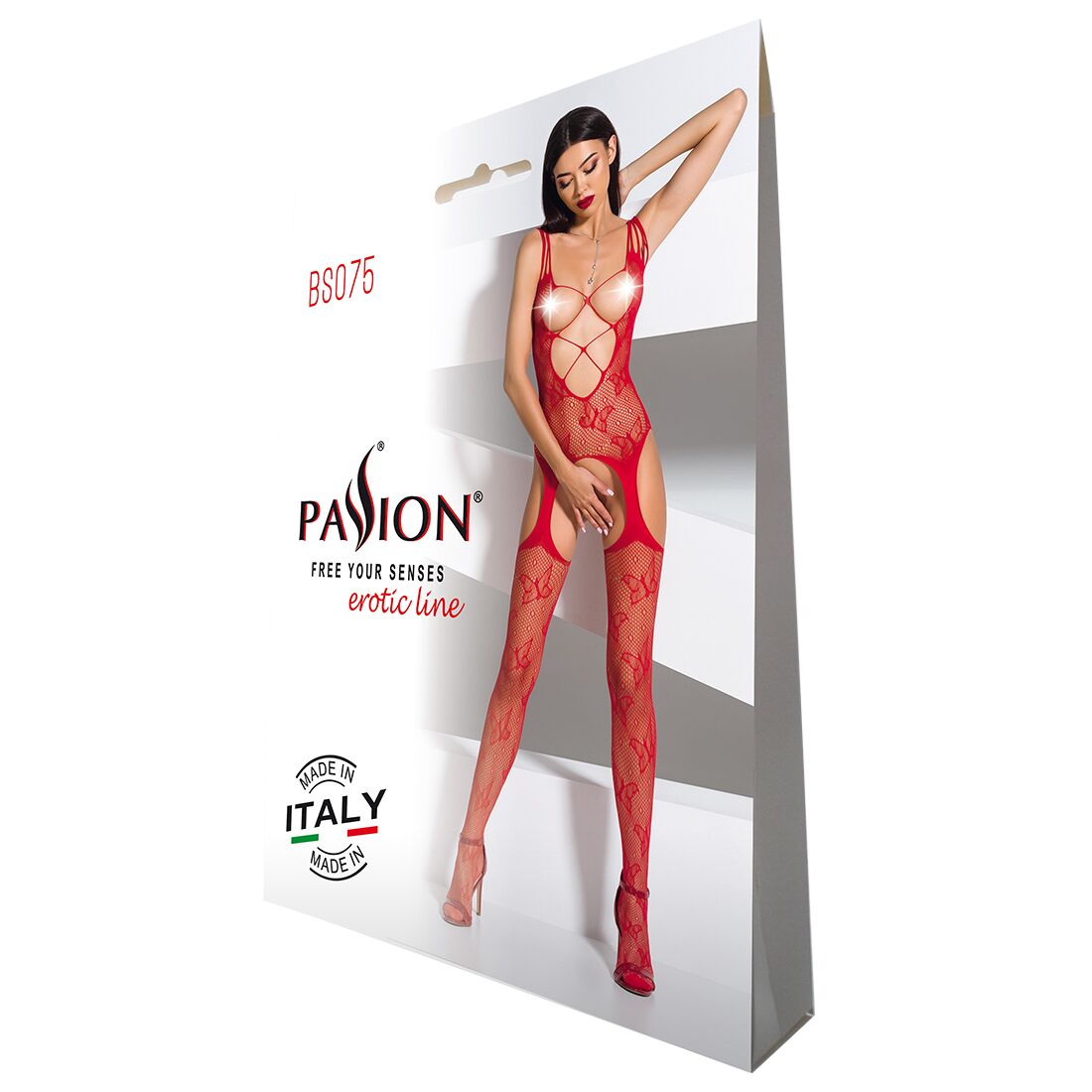 Passion (Польща) Відвертий бодістокінг з глибоким декольте Passion BS075 red