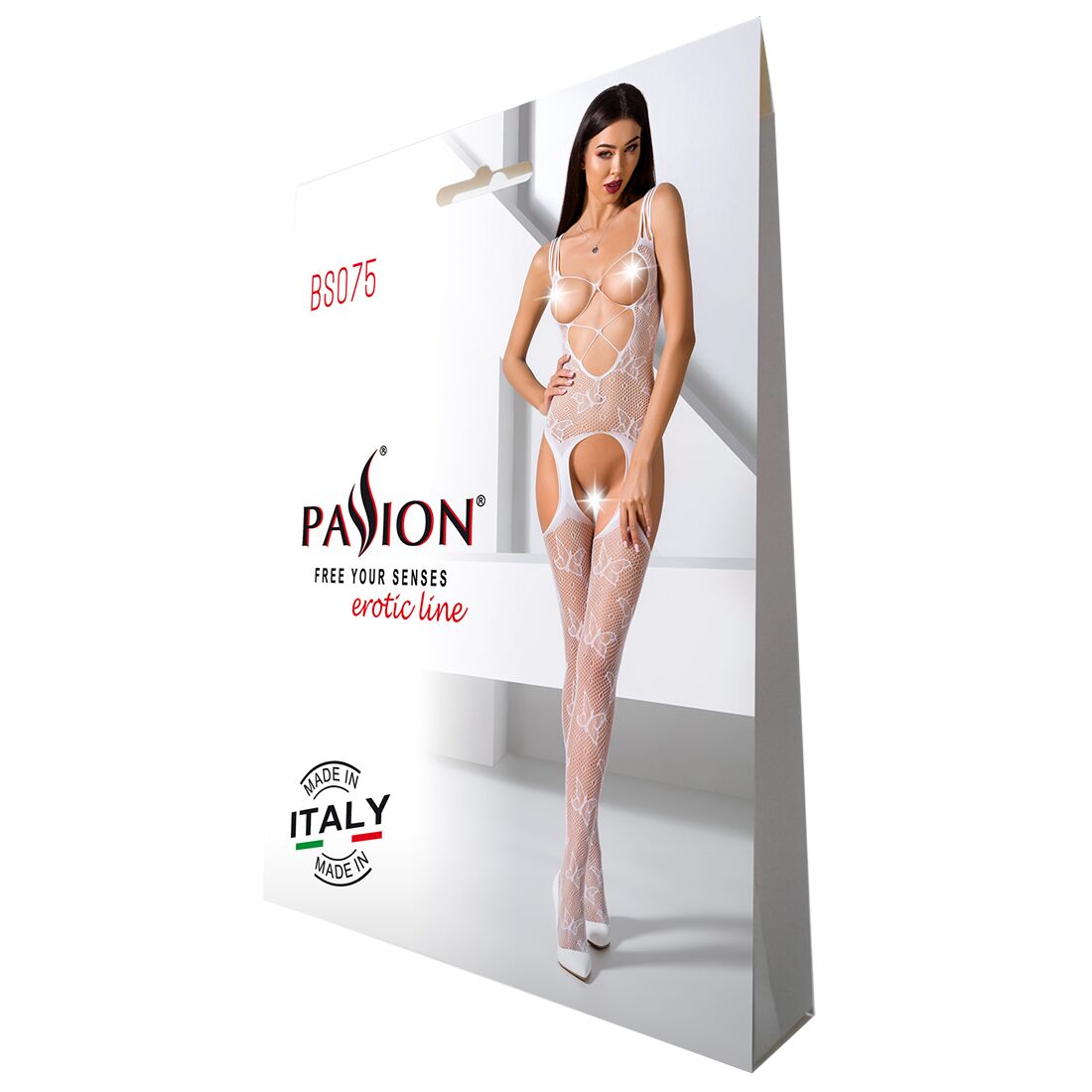 Passion (Польща) Відвертий бодістокінг з глибоким декольте Passion BS075 white