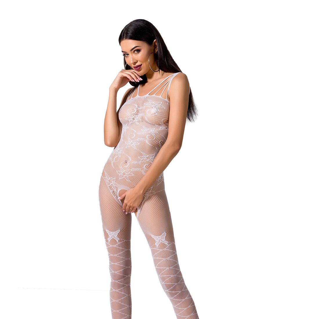 Passion (Польща) Ажурний бодістокінг з інтимними вирізами Passion BS076 white