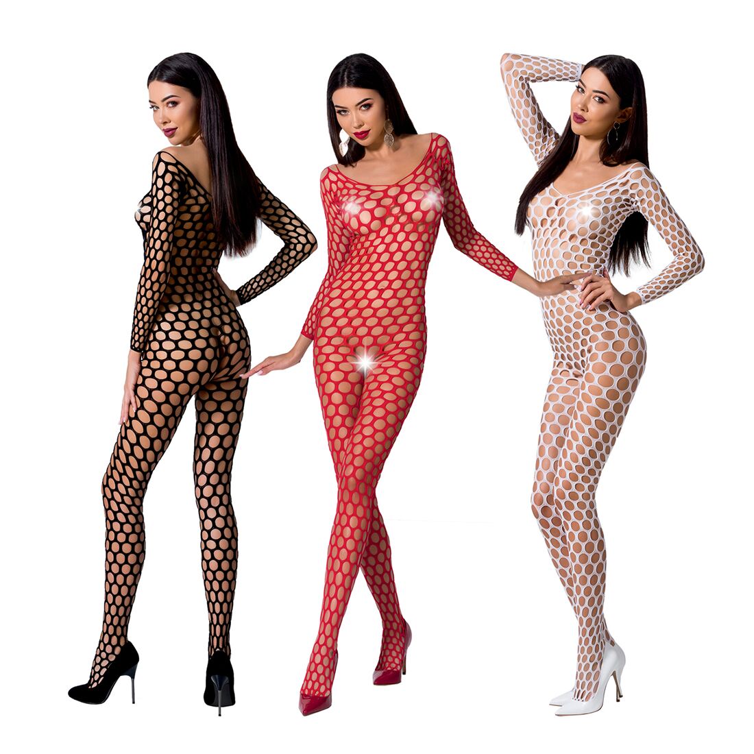 Passion (Польща) Бодістокінг з великою сіткою Passion BS077 red
