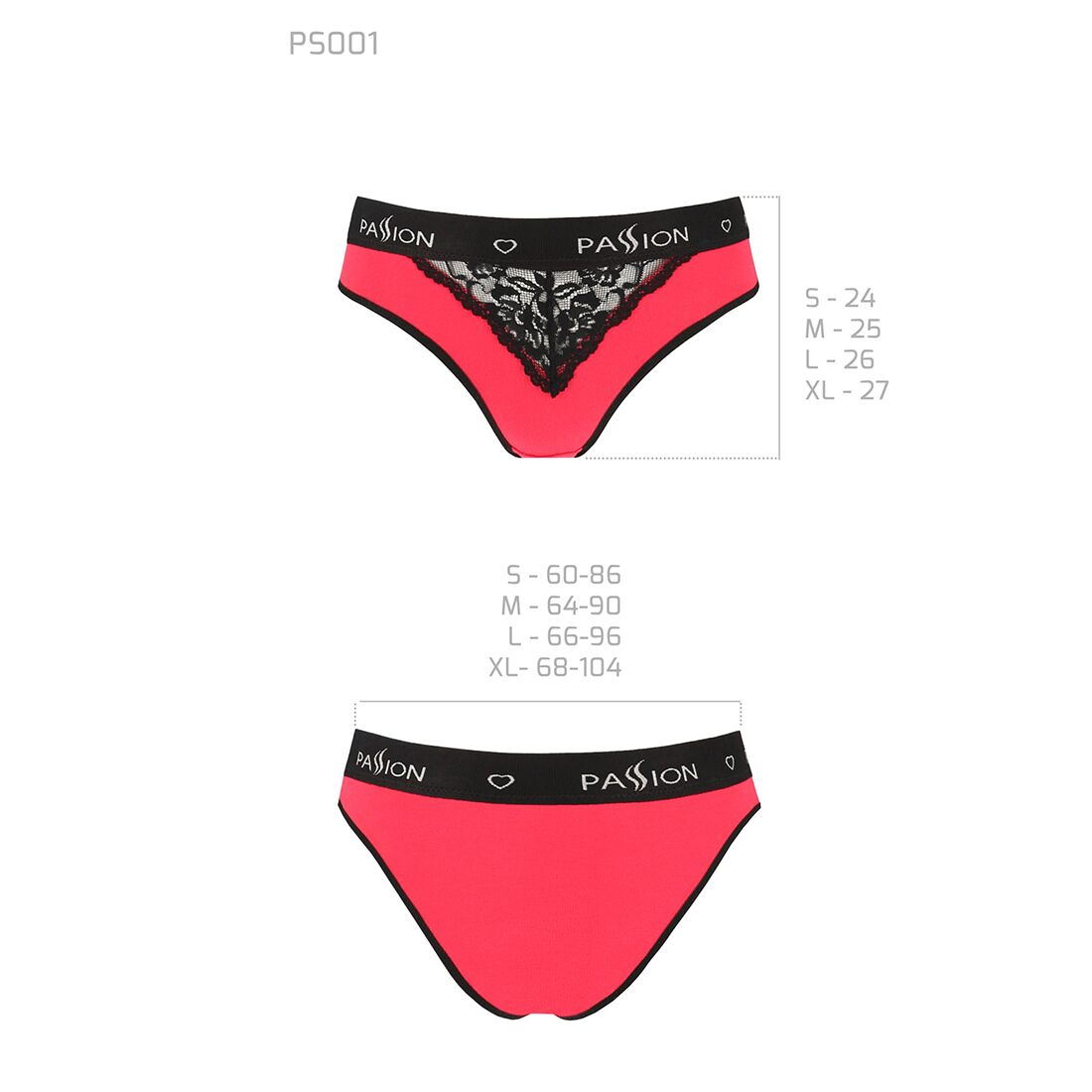 Passion (Польща) Трусики з широкою резинкою і мереживом Passion PS001 PANTIES XL, red-black