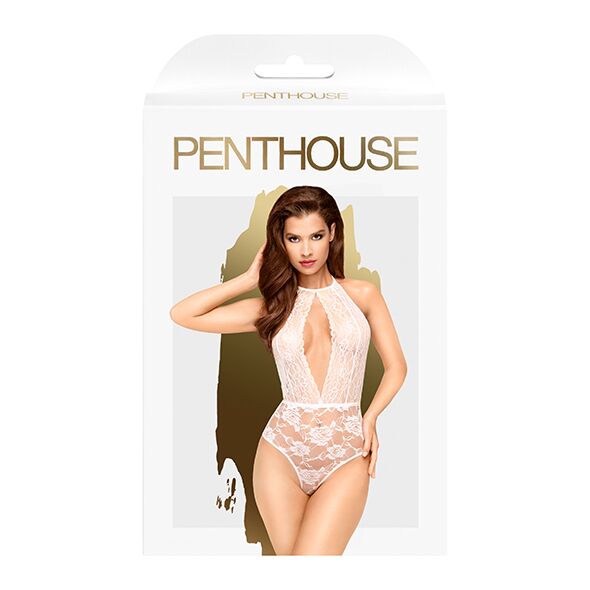 Penthouse (Німеччина) Боді з глибоким декольте та високими трусиками Penthouse - Toxic Powder White M/L