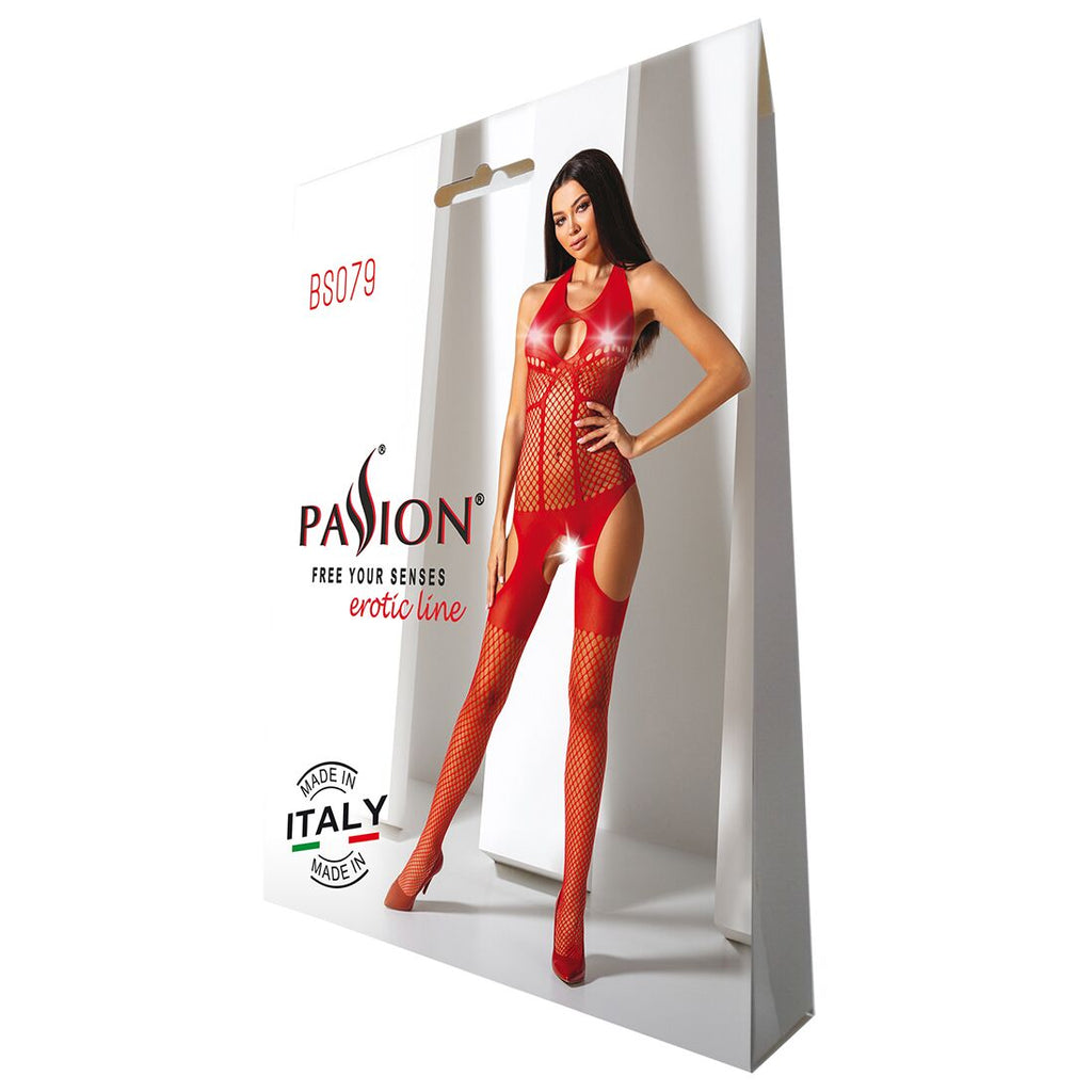 Passion (Польща) Бодістокінг з імітацією панчох Passion BS079 red