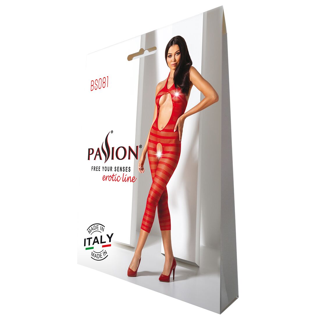 Passion (Польща) Сітчастий бодістокінг з відкритим животом Passion BS081 red