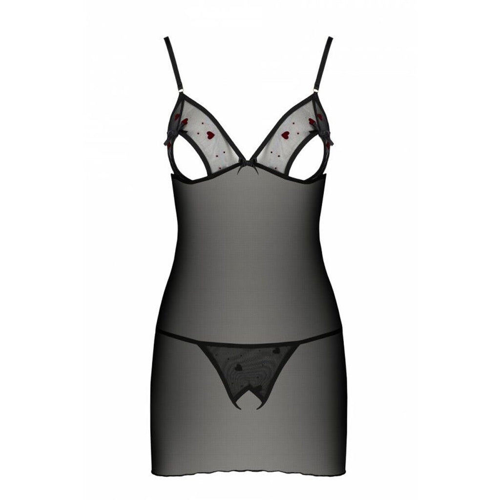 Passion (Польща) Сорочка з вирізами на грудях, стрінги Passion LOVELIA CHEMISE L/XL, black