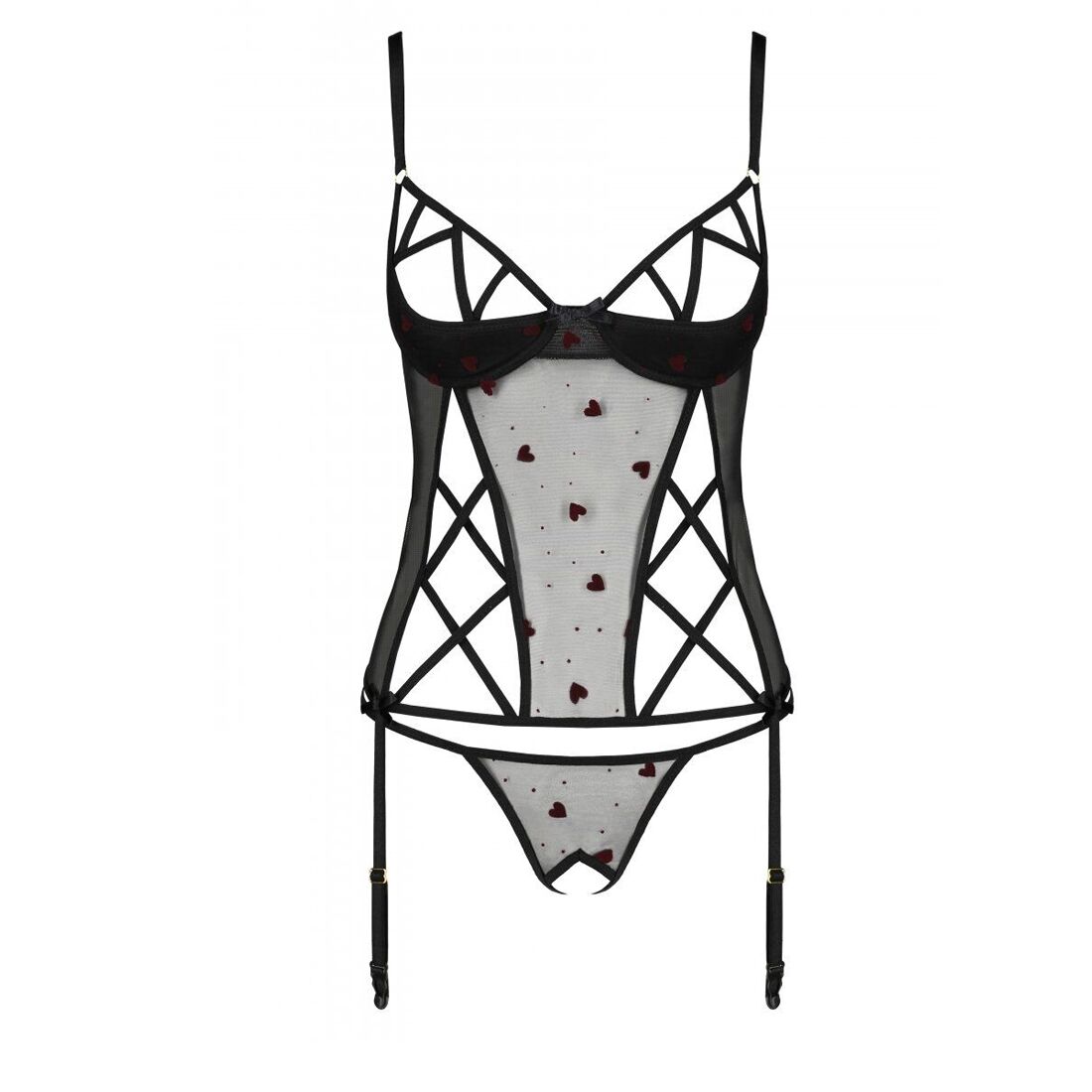 Passion (Польща) Корсет з підв'язками, стрінги Passion LOVELIA CORSET L/XL, black