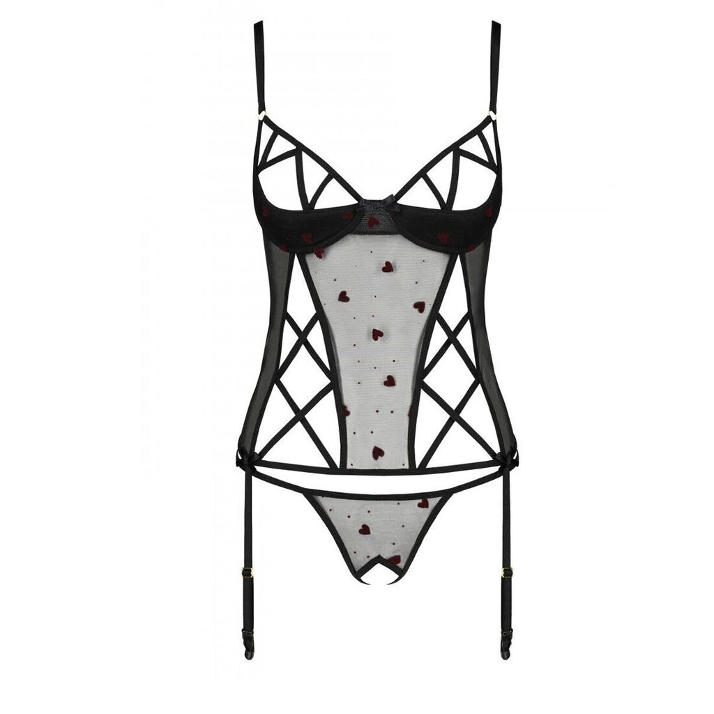 Passion (Польща) Корсет з підв'язками, стрінги Passion LOVELIA CORSET XXL/XXXL, black