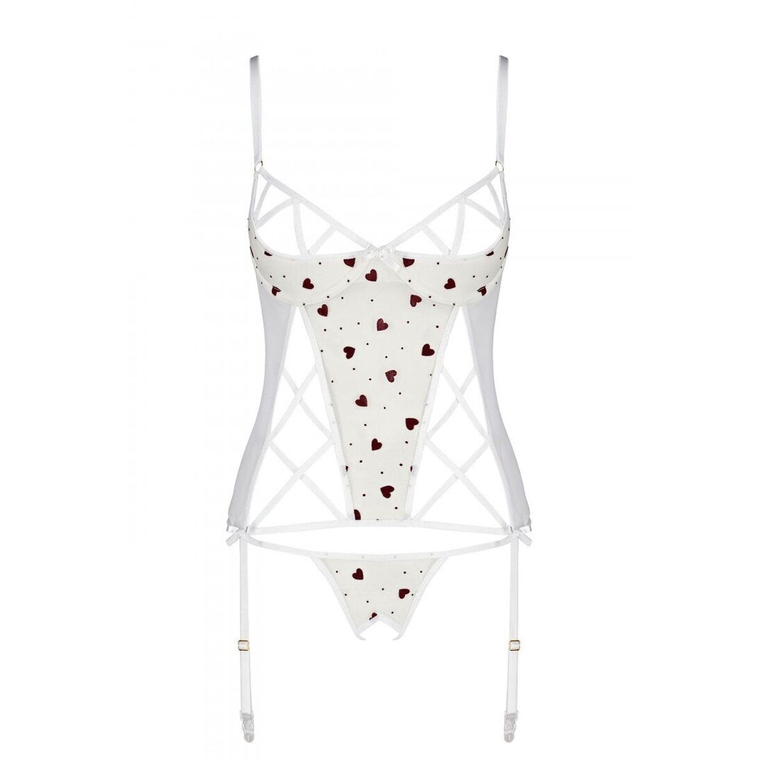 Passion (Польща) Корсет з підв'язками, стрінги Passion LOVELIA CORSET S/M, white