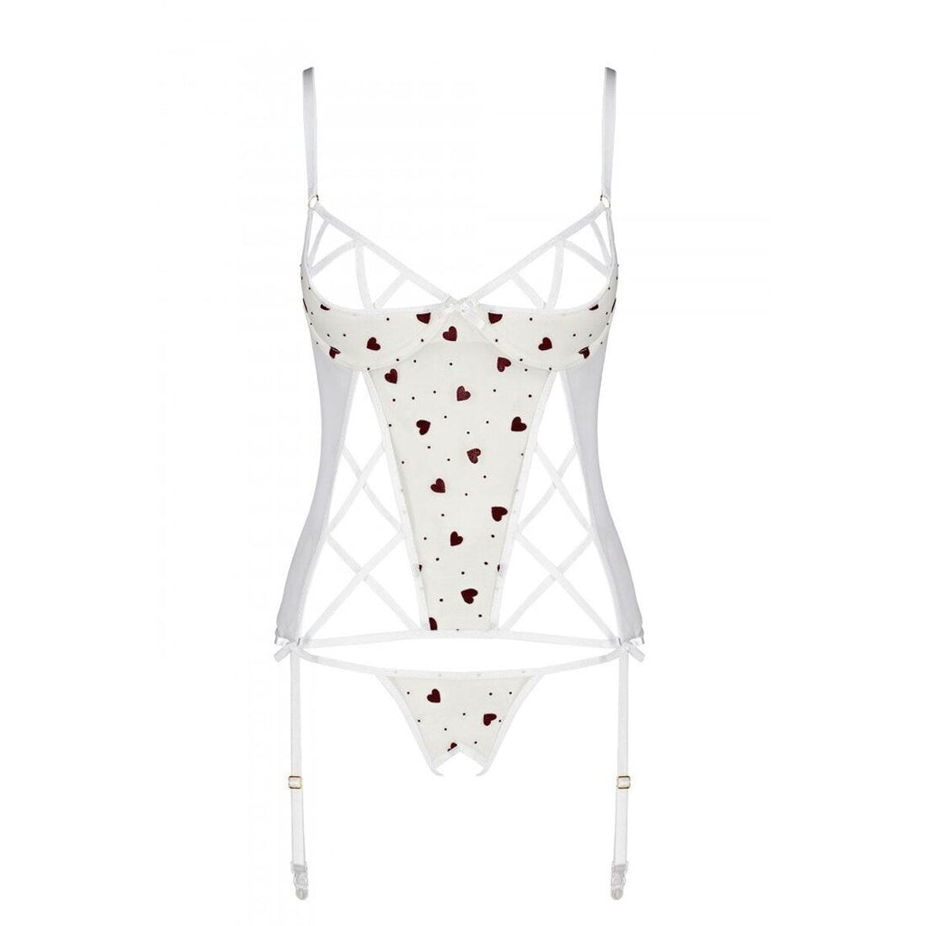 Passion (Польща) Корсет з підв'язками, стрінги Passion LOVELIA CORSET XXL/XXXL, white