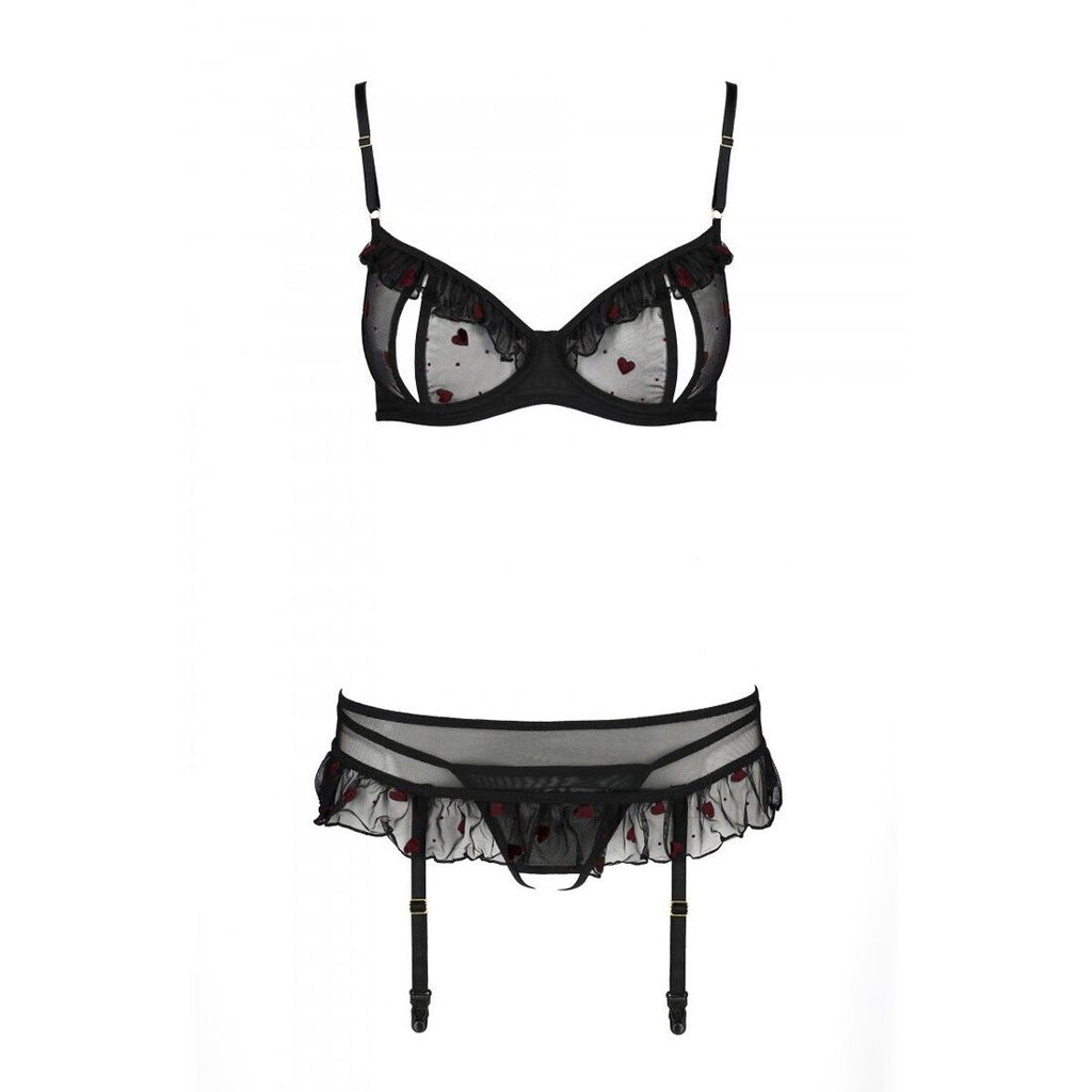 Passion (Польща) Сексуальний комплект з поясом для панчіх Passion LOVELIA SET S/M, black