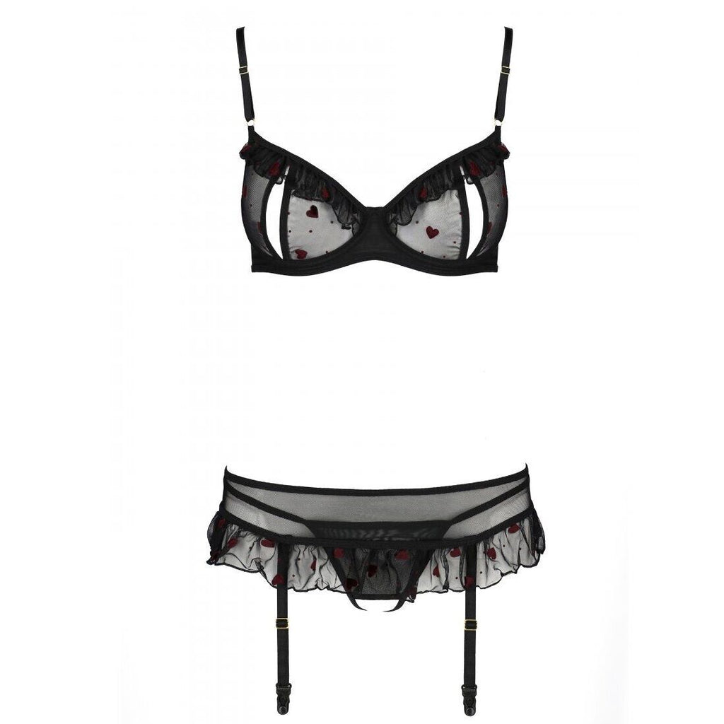 Passion (Польща) Сексуальний комплект з поясом для панчіх Passion LOVELIA SET XXL/XXXL, black
