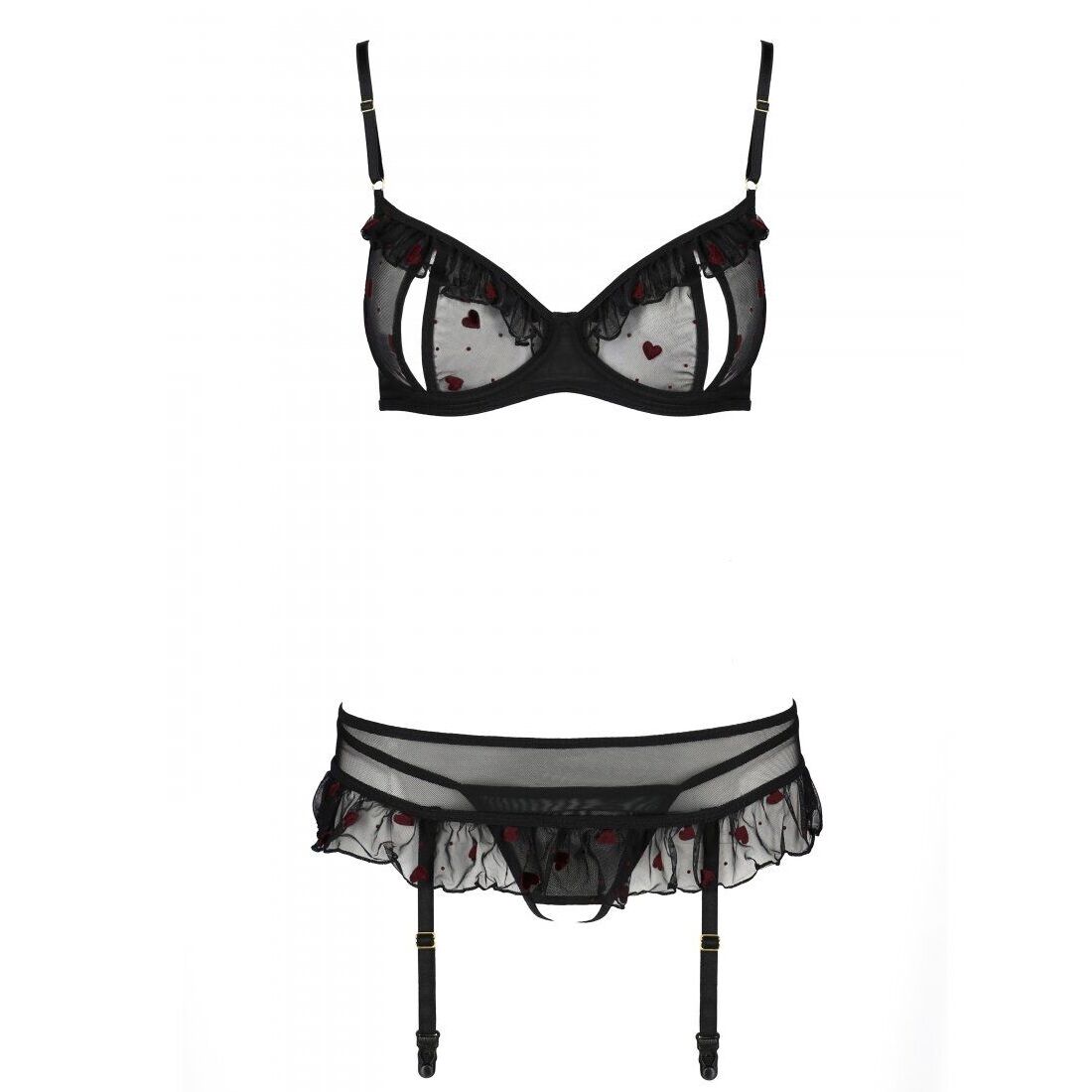 Passion (Польща) Сексуальний комплект з поясом для панчіх Passion LOVELIA SET XXL/XXXL, black