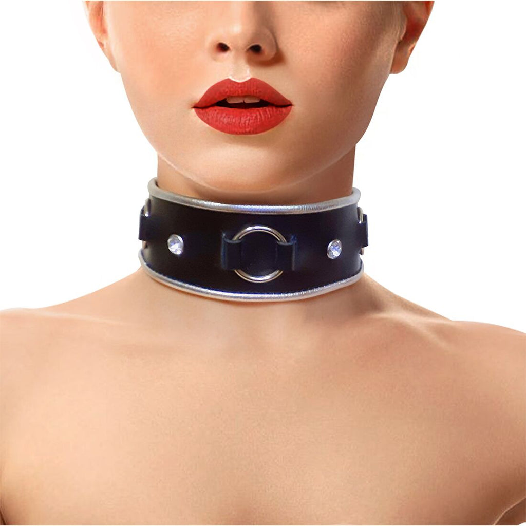 Art of Sex (Україна) Ошейник из натуральной кожи со стразами и кольцом Art of Sex -  Collar Ring