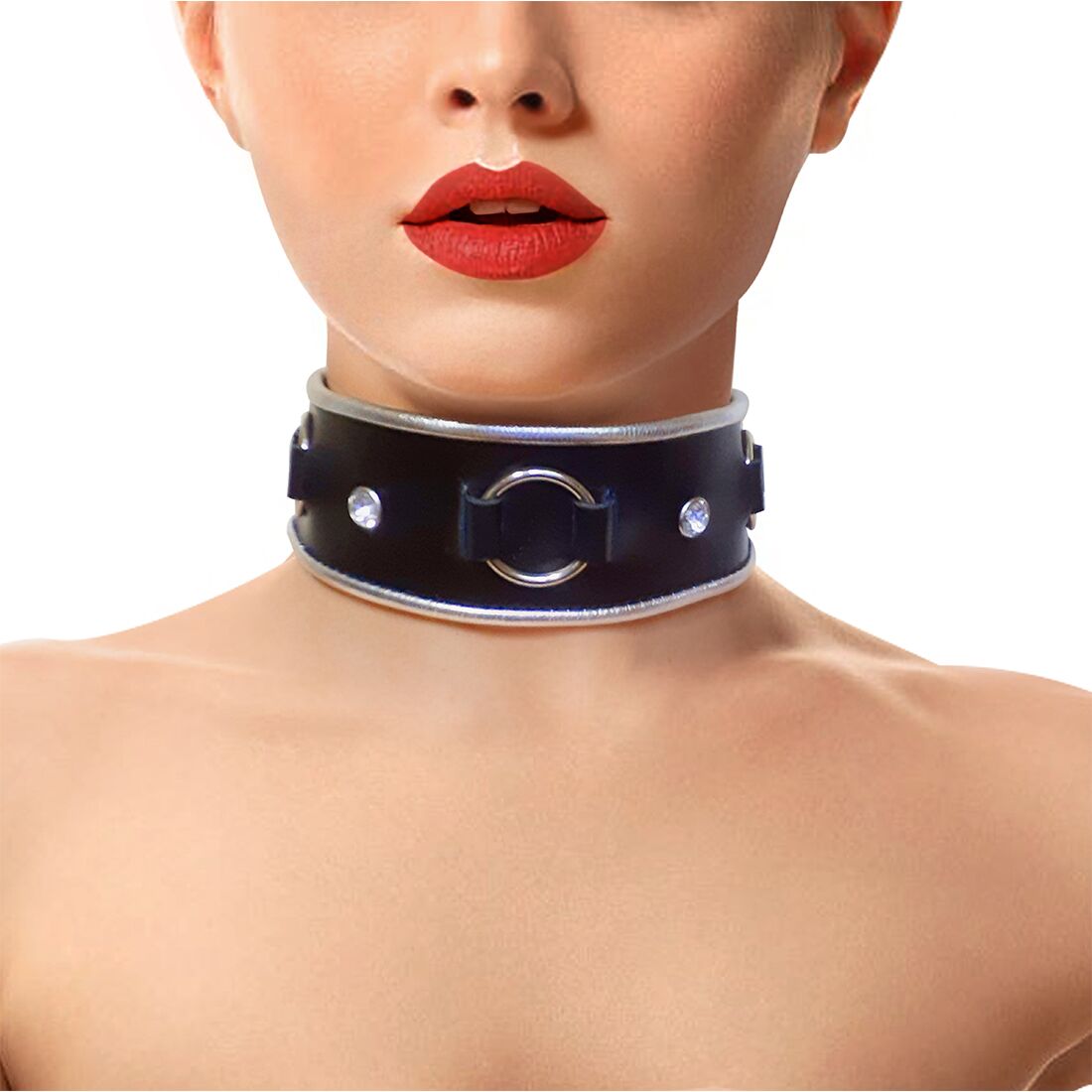 Art of Sex (Україна) Ошейник из натуральной кожи со стразами и кольцом Art of Sex -  Collar Ring