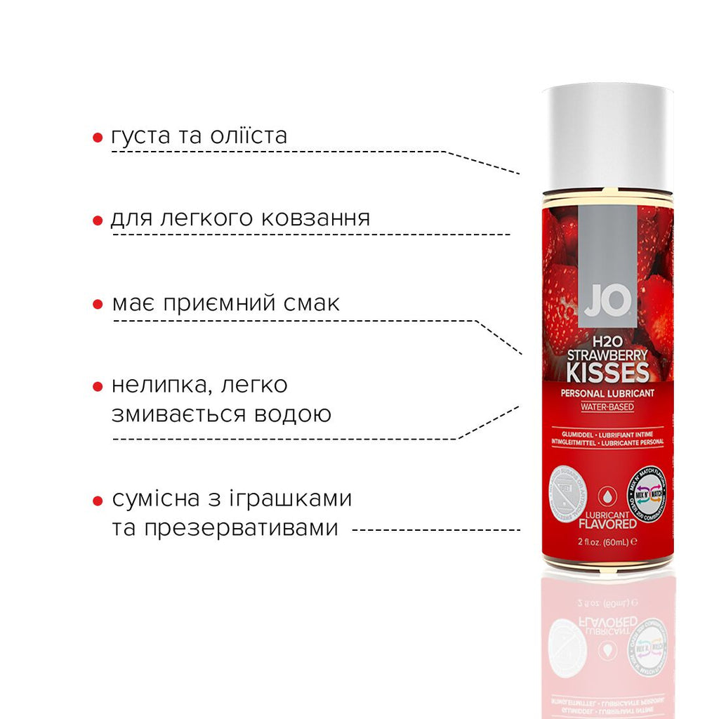 JO (США) Змазка на водній основі JO H2O — Strawberry Kiss (60 мл) без цукру, рослинний гліцерин