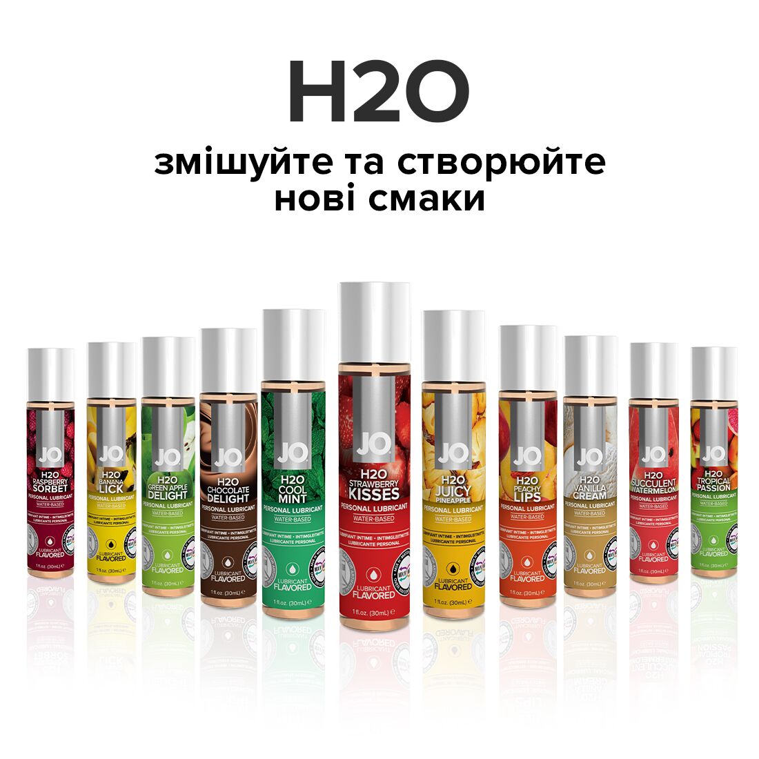 JO (США) Змазка на водній основі JO H2O — Strawberry Kiss (60 мл) без цукру, рослинний гліцерин